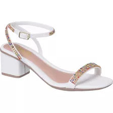 Sandalia Feminina Salto Baixo Confortável Strass Ref 61006