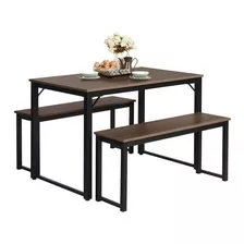 Mesa De Comedor Moderna De 3 Piezas Con 2 Bancos