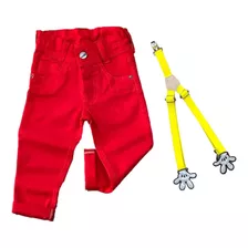 Roupa Infantil Menino Calça Jeans + Kit Suspensório Mickey