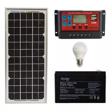 Combo Panel Solar 10wp + Batería 12v 7a + Led 5w + Regulador