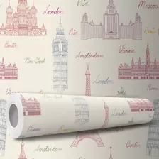 Papel De Parede Adesivo Bege Cidades Monumentos Europa Sala