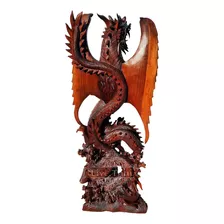 Escultura Dragón Gigante Teka Madera 1.6 Metros Figura Sg