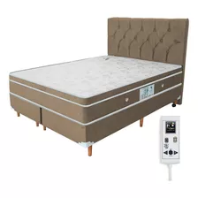 Colchão Magnético Queen Massageador Bio Quântica + Cama Box Cor Bege