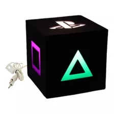 Luminária Cubo Abajur Playstation Logo Preto Com Tomada