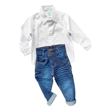 Camisa Social + Calça Jeans Infantil Menino Sport Chic