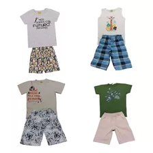 Kit 5 Conjunto Menino Roupa Infantil Shorts Moletom Atacado 