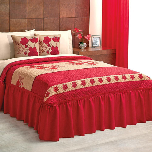 Colcha King Size Roja Diseño Floral Con Cojines Ultra Suave