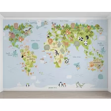 Papel De Parede Personalizado Mapa Mundi Colorido M² Criança