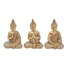  Trio De Buda 7cm Dourado Decoração Enfeite 