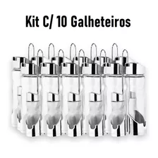 Kit 10 Galheteiro Vidro Suporte Cromado - Azeite Sal 5 Pçs