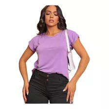 Blusa Feminina Manga Curta Lisa Básica Estilo Cores