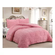 Cobertor Cubre Cama Sherpa 2 Plazas + 2 Fundas Rosado