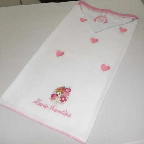 Toalha Fralda Capuz Personalizada Bordada Bebe Menina Baby Branco