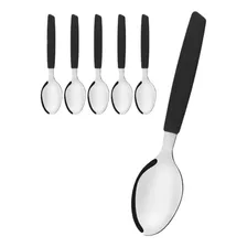 06 Colheres De Sopa Inox Cabo Preto De Plástico 19 Cm