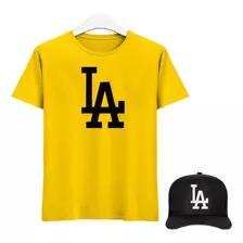 Camiseta Estilosa New York Los Angeles Kit Baseball Com Boné