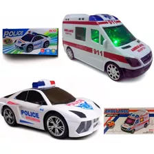 Kit Ambulância + Polícia Som Luz Bate E Volta Brinquedo 