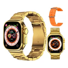 Smartwatch X90 Ultra Max 2 Reloj Inteligente Correa 49 Mm Acero Inoxidable Con 2 Correas Pantalla 2.2 Pulgadas Llamadas Notificaciones Sensor De Ritmo Cardiaco Isdewatch Edición Oro Color Dorado