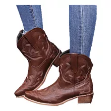 Botas Vaqueras Vintage Com Punta Bordada Para Mujer