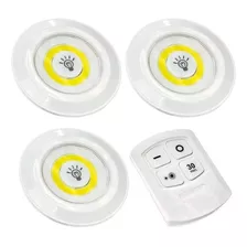  Kit 3 Led Spot Luminaria Sem Fio Com Controle Remoto