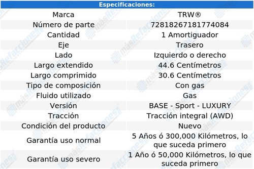 1 Amortiguador Gas Tras Izq/der Jaguar X-type 01 Al 08 Trw Foto 2