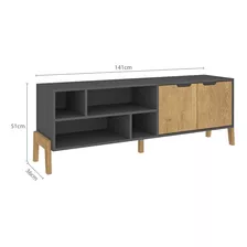 Rack Para Tv Minimal Combinada Madera Mdp Estantes Puerta Color Gris Oscuro