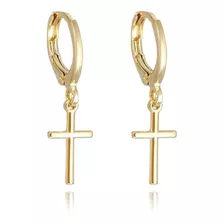 Brinco De Argola Argolinha Cruz Crucifixo Banhado A Ouro Cor Dourado