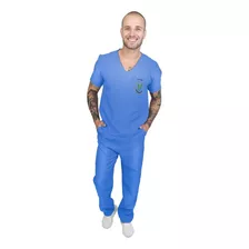 Pijama Cirúrgico Masculino Bordado (nome+ Logo Fisioterapia)