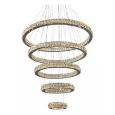 Lustre Pendente Cristal K9 5 Anéis 3 Tons 80x65x50x35x20