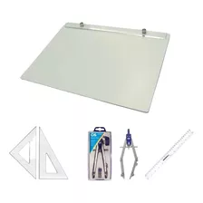 Kit Prancheta A4 Formica Par Esquadro 26 Cm Compasso Cis 303