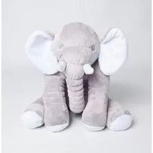 Almofada Elefante Travesseiro Pelúcia Bebê Dormir Cinza 60cm Cor Cinza Com Branco