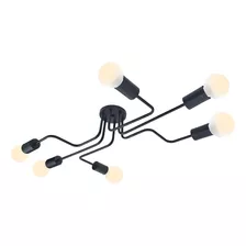 Araña Plafon 6 Luces Facu Vintage Lampara Led E27 Brazos Negro Gioluce