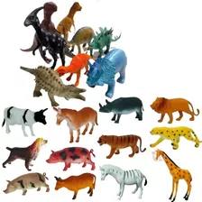 Kit Brinquedos Dinossauro Fazenda Safari Borracha 20 Un