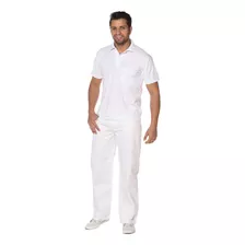 Calça Branca Masculina Brim Cintura Com Meio Elástico 