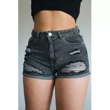 Short Rígido Gris Rotura Mujer Jean Pink Rock