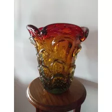 Vaso Em Cristal De Murano Anos 40/50 Vermelho Rubi E Âmbar 