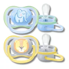 Kit Chupeta Ultra Air Dupla Leão Elefante 0-6m Avent Menino