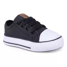 Zapatillas Bajas Cordón Bebes Niños Eco Cuero Negro 17 - 26