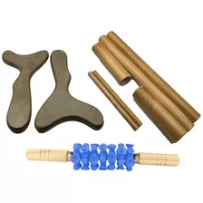 Kit Massagens Modeladora Bambus Pantalas Rolo Turbinado Azul