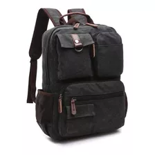 Mochila De Lona Resistente Detalhe Couro Masculina Feminina