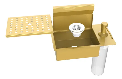 Porta Esponja C/ Dispenser Válvula 25x15cm Embutir Dourado Dourado
