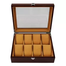 Organizador De 8 Relojes Madera Y Terciopelo Vidrio Premium