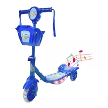 Patinete Musical 3 Rodas Com Cesta E Luzes Azul