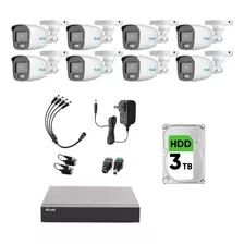 Hilook Kit De Camaras De Seguridad Exterior Con Micrófono Integrado Cv/a8-plus-sc Video Vigilancia Turbohd 1080p Cctv 8 Cámaras Bala Vision Nocturna A Color Colorvu