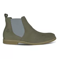 Botina Chelsea Boots Verde Militar Couro Camurça + Brinde