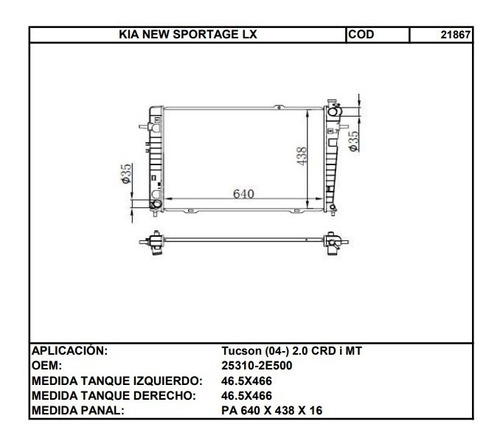 Radiador Hyundai Tucson Kia New Sportage 05/10 Diesel Foto 2