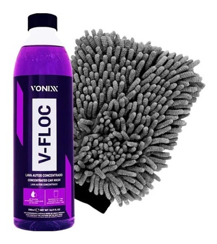 Luva Microfibra Para Lavar Carros + Shampoo V-floc Vonixx