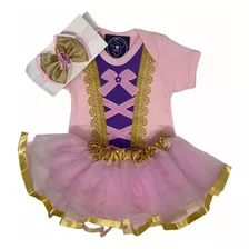 Body + Laço Com Saia Rosa Vestido Princesa Menina Temático