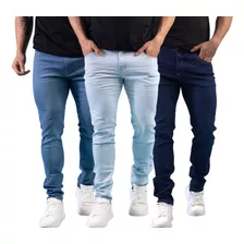 Calça Jeans Sarja Masculina Skinny C/ Lycra Colorida 3 Pçs