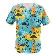 Camisa Jersey Flamingo Tropical Animal Geométrico Floral