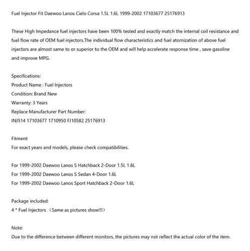 4 Inyectores Combustible Para Daewoo Lanos Cielo Corsa 99-02 Foto 10
